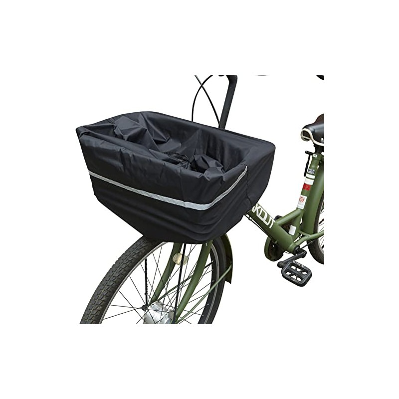 大きい荷物も入る巾着型 キアーロ 自転車 前かごカバー ブラック 安全バスケットカバー前用 大容量 雨の日にかぶせるだけ 防水加工 大型カゴ対応