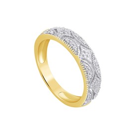14k Yellow Gold Over Sterling Silver Natural Diamond Accent Band Ring (I-J Color, I2-I3 Clarity) Ring Size-4.5