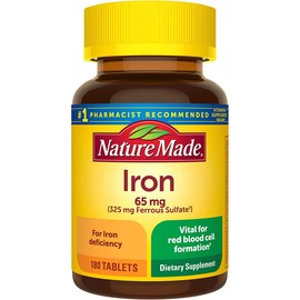 Nature Made Iron 65 mg (325 mg Ferrous Sulfate) Tablets Dietary Supplement for Red Blood Cell Support 180 Tablets (Pack of 1)
