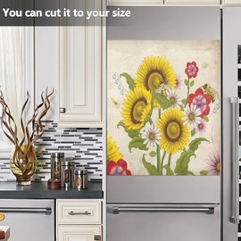 Sletend Bees Sunflower Vintage Dishwasher Magnet Cover Kitchen Dishwasher Sticker, Easily Trimmable Decorative Dishwasher Covers for Dish Washer Door Sticker,Refrigerator 23 X 26 Inch