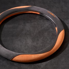 OURTIME Car Steering Wheel Cover, Universal 15 inch,Faux Suede Fabric， Non-Slip, Comfortable, Safety, Soft, Breathable,Warm in Winter and Cool in Summer，Color Combination (Gray with Pink)