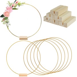 Pack of 6 20 cm Golden Metal Ring, Versatile Decoration for Dried Flowers Wreath, Metal Rings for Crafts, Decorative Ring with Base in Golden for DIY Dream Catcher, Wedding, Table Decoration, Door