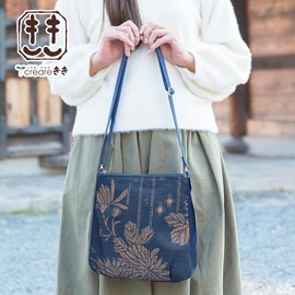 [creareきき] Women's Shoulder Bag, Crossbody, Lightweight, Made in Japan, Japanese Clothing, Ink, Indigo, Persimmon Tannin Dyed, Kyoto Canvas, Crepe, Mother's Birthday Gift