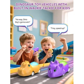 Inspireyes Dinosaur Walkie Talkies for Kids Rechargeable, Dino Toy Cars for Boys & Girls Ages 3-7, Crystal-Clear Audio, 48 Hours of Play, Fun Indoor & Backyard, Birthday Gift for Toddler, 2 Pack
