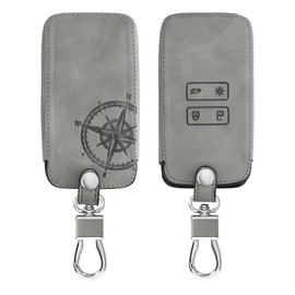 kwmobile Car Key Case Compatible with Renault 4-Button Smartkey Car Key (Keyless Go Only) - Faux Leather Protective Key Case Cover Compass Vintage Grey