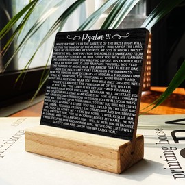 Country Whoever Dwells in the Shelter Bible Verse Wooden Plaque Sign Desk Decor Rustic Psalm 91 Scriptures Desk Sign Christian Decor for Home Living Room 4 x 4 Inches