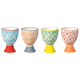 Bloomingville Carla Express Retro Egg Cups Diameter 5 x Height 7 cm Red Blue Green Orange Ceramic Set of 4