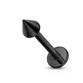 PiercedOff Black IP over 316L Surgical Steel Externally Threaded Labret with Spike - Thickness 16GA (1.2mm) / Length 8mm / Spike Size 3x3mm