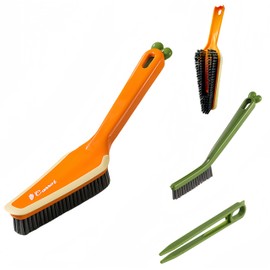 UdealTopia 3 in 1 Detachable Household Cleaning Brush, Multifunctional Scrub Brush with Hard Bristle and Handle, Ideal Crevice Grout Scrubber Brush for Kitchen, Bathroom, Window, Shoes (Orange)