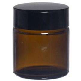 Unbranded SET 4pcs 3.4 oz AMBER glass straight sided squat jars with black lids 100 ml NEW