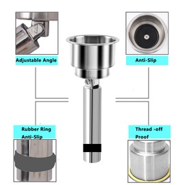 316 Stainless Steel Drop-in Boat Cup Holder,Portable Drink Holder,Adjustable Angle Outrigger Cup Holders,Stainless Steel Flush Mount Boat Cup Holder (Cannot be Used as Fishing Rod Bracket)