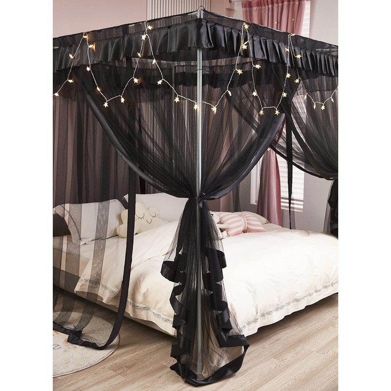 Mengersi Black Bed Canopy, 4 Corner Post Bed Canopy Curtains,