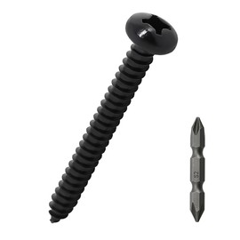 #10 x 3 Pan Head Wood Screws (50 pcs), 18-8 (304) Stainless Steel, Phillips Drive Pan Head Self Tapping Screws, Black Oxide Coated Sheet Metal Screws, Fayeploo (with Phillips Driver Bit)