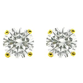 Stainless Steel Diamond Stud Earrings for Women & Men, 1ct Round Cut Simulated Diamond Earrings, Cubic Zirconia Push Back Earrings (Yellow Gold Color Finish)