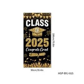 Bicuces Graduation Door Cover Graduation Party Decorations Class of 2025 Door Banner Congrats Grad Banner Black Gold Grad Photo Backdrop Porch Sign for Class of 2025 Party Decorations