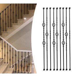 Sidasu 9 Pack Iron Balusters,Hollow Double Basket Iron Spindles Hollow Single Basket Staircase Balusters Single Twist 1/2" Square Stair Balusters with 18 Swivel Shoes