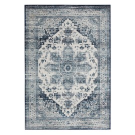 IMINROME 9x12 Area Rug Vintage Distressed Machine Washable Area Rug for Living Room Bedroom Traditional Medallion Non-Slip Stain Resistant Accent Rug Carpet for Home Decor Floor Decoration, Blue