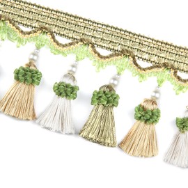 BEL AVENIR Tassel Fringe Trim 6.5 Yard x 3.15 Inches Luxury Beaded Tassel Fringing Trimmings (Green)