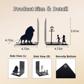 Lion & Lamp Post Decorative Bookends – Magical Themed Book Ends for Shelves, for Narnia Fans & Literary Decor Lovers