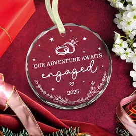 BSQUIELE Engaged Ornament Gifts - Our Adventure Awaits Engaged 2025 - Gifts for Newly Engaged Couple - Wedding Ornament Gifts for Bride, Groom, Mr, Mrs, Him, Her - Engagement Glass Ornament