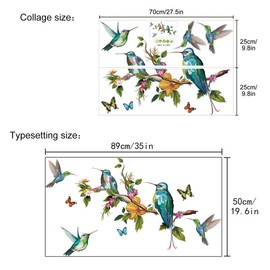 WOHAHA Hummingbirds Wall Decals Colorful Wall Birds Wall Stickers Tree Branch Flower Wall Stickers Butterfly Plants Flowers Window Decals Green Leaf Flying DIY Vinyl Art Decoration