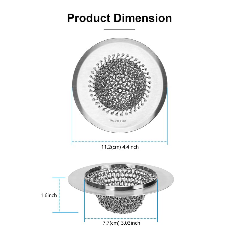 Wokdada Reversible Kitchen Sink Strainer, Easy-to-Clean 304 Stainless Steel Sink