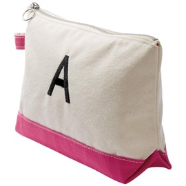 Personalization Universe Initial Embroidered Canvas Makeup Bag- Pink