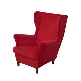 PENDEJATO Wing Chair Slipcovers, 2 Piece Stretch Wingback Chair Cover Soft Velvet Armchair Covers with Elastic Bottom for Living Room Bedroom (red)