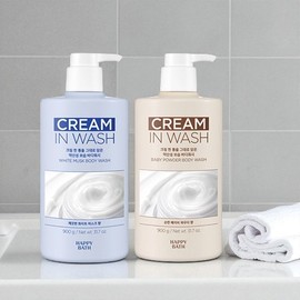Happy Bath Cream-in-Wash Body Wash 900g 2pcs (1 baby powder scent + 1 white musk scent) Mildly acidic moisturizing body wash - 2. Baby powder scent 2pcs / 해피바스 크림인워시 바디워시 900g 2개 (베이비파우더향 1개+화이트머스크향 1개)  약산성 보습 바디워시 - 2. 베이비파우더향 2개