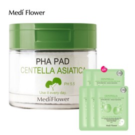 Mediflower Centella Asiatica Centella Asiatica PHA Paha Pad 180ml 60 sheets + 5 mask packs / 메디플라워 센텔라아시아티카 병풀 PHA 파하 패드 180ml 60매+마스크팩 5매