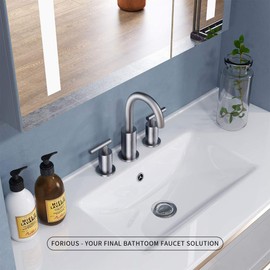 FORIOUS 2-Handle Widespread Bathroom Sink Faucet High Arc Brass 3 Holes Faucets with Pop-Up Drain, Brushed Nickel