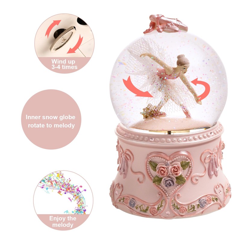 Ballet Dancer Snow Globe Music Box with LED Lights, Dancing