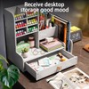 Desktop Organizer Wooden Bookshelf Pencil Holder Desk Large Capacity Office