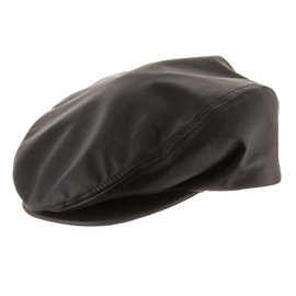 ULTRAFINO Genuine Leather Made in USA Ivy Driving Scally Newsboy Cap Snap Brim Hat Black 7 1/8