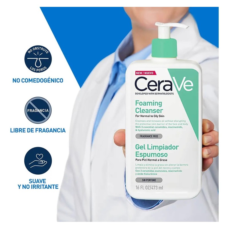 CeraVe Gel Limpiador Espumoso facial para Piel Mixta a Grasa