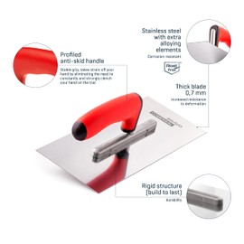 COMENSAL Stainless Steel Smoothing Trowel - Professional Stainless Steel Smoothing Trowel - Drywall Tool - Smoothing Disc - Eaves - Ergonomic Handle - Made in EU - 270 x 130 mm