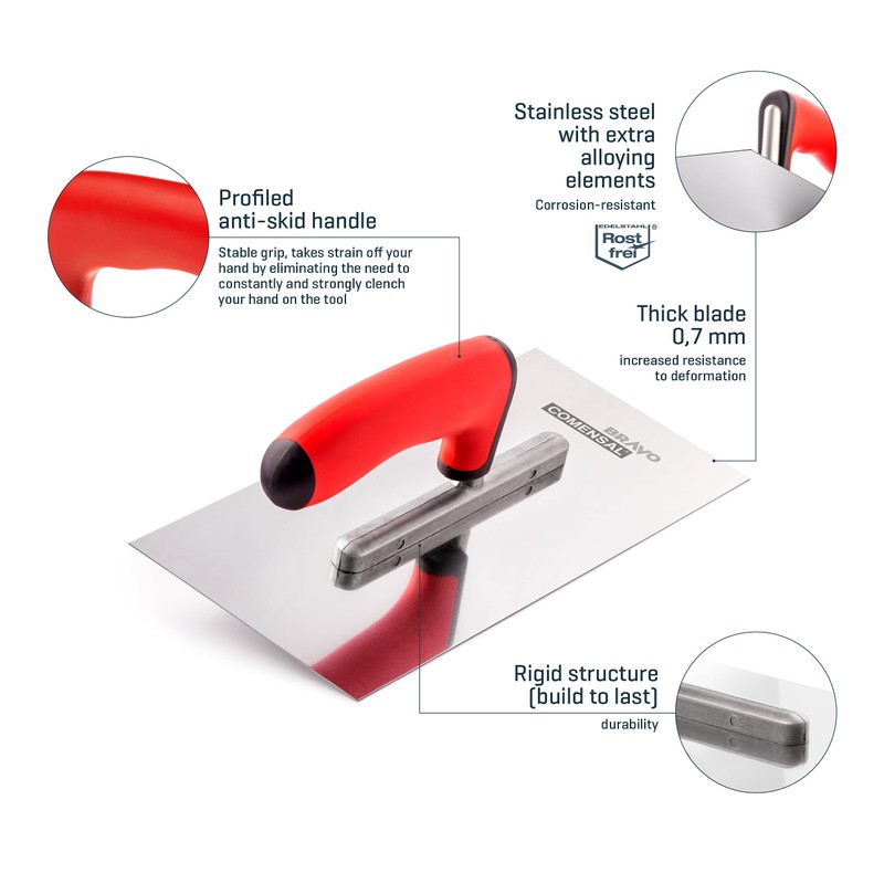 COMENSAL Stainless Steel Smoothing Trowel - Professional Stainless Steel Smoothing