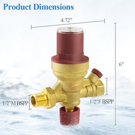 WiseWater Brass Automatic Boiler Fill Valve, Adjustable Pressure,Pressure Gauge Available,Inlet 3/4" Outlet 1/2",Brass adapter with 1 "M to 3/4 "F for Water System