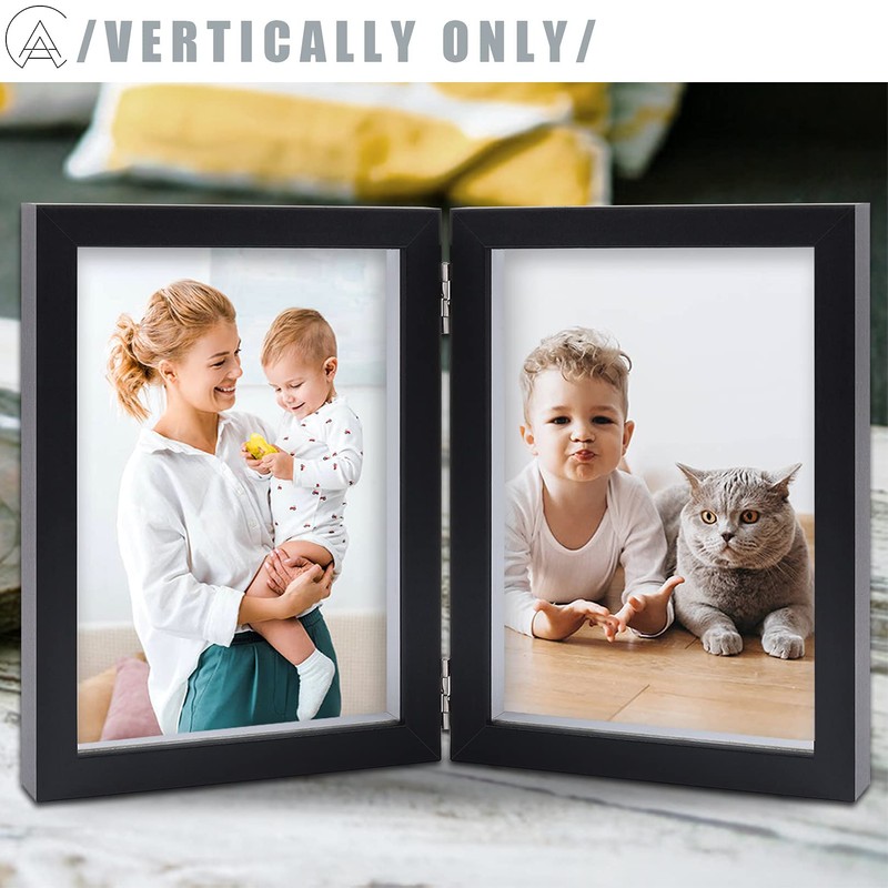 AEVETE 5x7 Double Picture Frames Hinged Wood Folding Picture Frames
