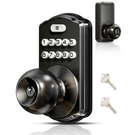 Veise Keypad Door Knob Lock, Keyless Entry Digital Lock with Handle, Electronic Smart Knob for Front Door & Bedroom, Easy Install, Auto Lock, Passage Mode, Anti-Peeping Password, Matte Black