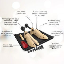 Medipaq 2 Premium Pine Shoe Stretchers – 4-Way Adjustable Shoe Stretcher for Women Size 4-9 – Includes Cedar Balls and Bag – ShoeTrees for Women