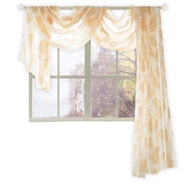 KEQIAOSUOCAI Sheer Short Window Scarf Elegant Leaves Jacquard Voile Curtain Scarves Home Decor Window Treatments 52 by 144 inches Long 1 Scarf Gold Yellow