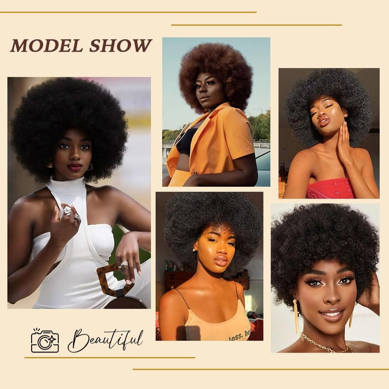 JOEDIR HAIR 70s Afro Wig Unisex Human Hair Wigs Afro