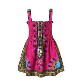 Toddler Baby Girls African Dashiki Dress Kids Boho Backless Halter Ethnic Bohemia Outfit Little Girl Summer Clothes (Fuchsia,6-7Years)