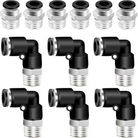 RIH PNEUMATIC Elbow and Straight Combination 1/4 Inch Tube OD x 1/8 Inch NPT Thread Push to Connect Fittings PC-1/4-01+PL-1/4-01(Pack of 12)