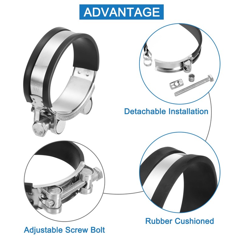 sourcing map T-Bolt Hose Clamp, 2Pcs 68-73mm Adjustable Stainless Steel