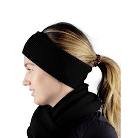 C.C Unisex Winter Thick Ribbed Knit Stretchy Plain Ear Warmer Headband, Black
