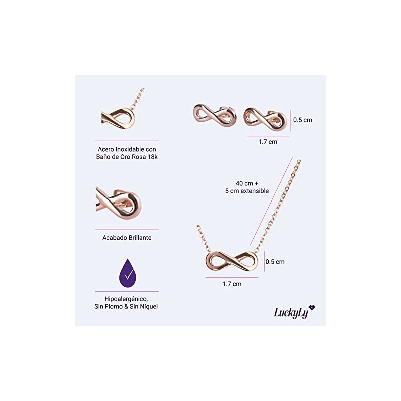 LuckyLy Set Joyería para Mujer Acero Inoxidable Baño Oro Rosa