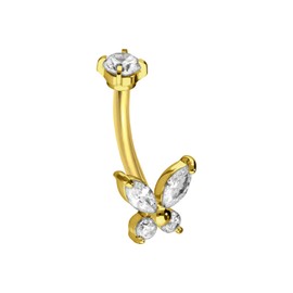 PIERCINGLINE Titanium Banana with Push Fit Crystal Butterfly Piercing Ear Nose Choice of Colours and Sizes, Titanium