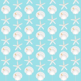 Beach Seashell Starfish Garlands 8PCS Coastal Nautical Decorations Ocean Seashell Starfish Paper Pre-strung Garland Banner Birthday Party Decor for Mermaid Theme Baby Shower Wedding Supplies